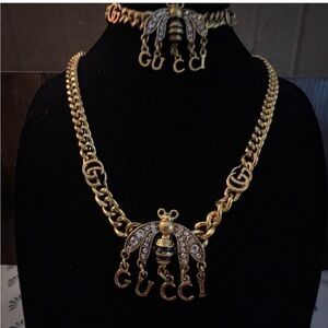 Gucci Gold-tone Bee Pendant Necklace with GUCCI Letter Charms